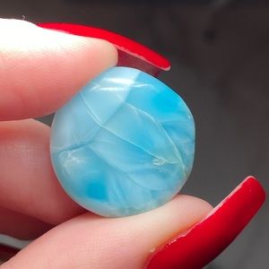 High Grade Chatoyant Saturated Polished Larimar “Cookie” Crystal Pocket Stone